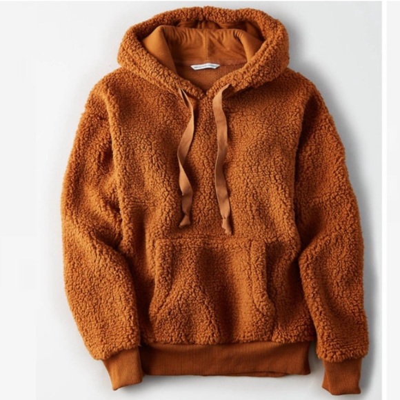 American Eagle Outfitters Tops - American Eagle Warm Brown Teddy Hooded Sweatshirt